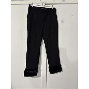 Zara Black Faux Fur Hem Crop Pants Women Size XS